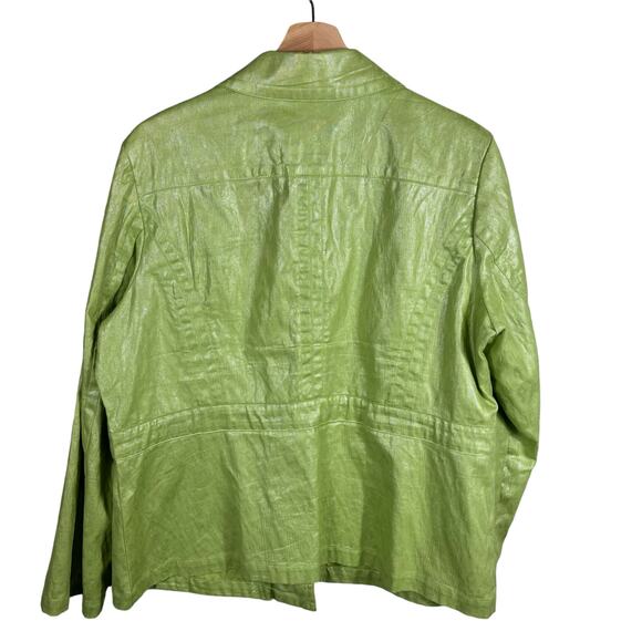Chico's Women's Size 2 Vintage Lime Green Button Front Cotton Denim Jacket - Picture 2 of 9